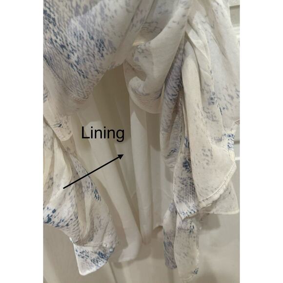 Sim & Sam Women's S Strappy V Neck Dress Snake Print Mini Ruffle White Blue - Picture 3 of 6